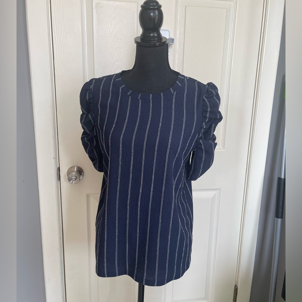 LOFT Navy Striped Blouse